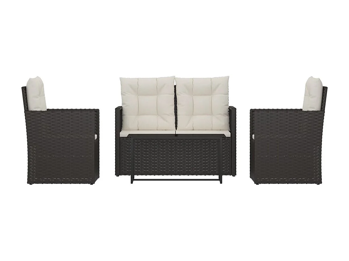 Mobilier d'extérieur 4 pcs avec coussins Résine tressée Noir