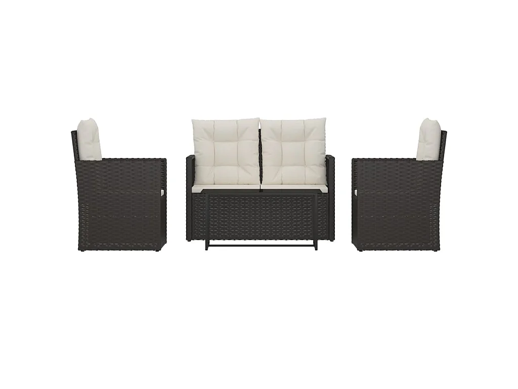 4-delige Loungeset met kussens poly rattan zwart