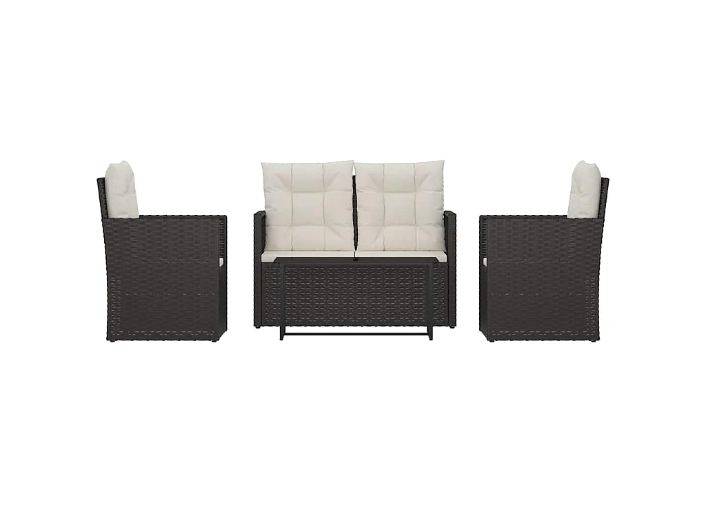 Mobilier d'extérieur 4 pcs avec coussins Résine tressée Noir