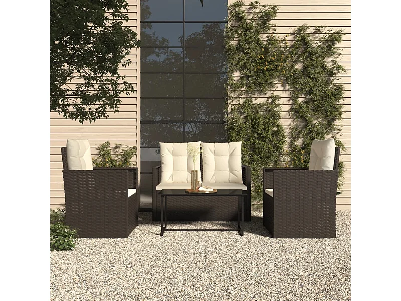 Mobilier d'extérieur 4 pcs avec coussins Résine tressée Noir