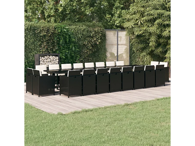 21-tlg. Garten-Essgruppe mit Kissen Schwarz Poly Rattan