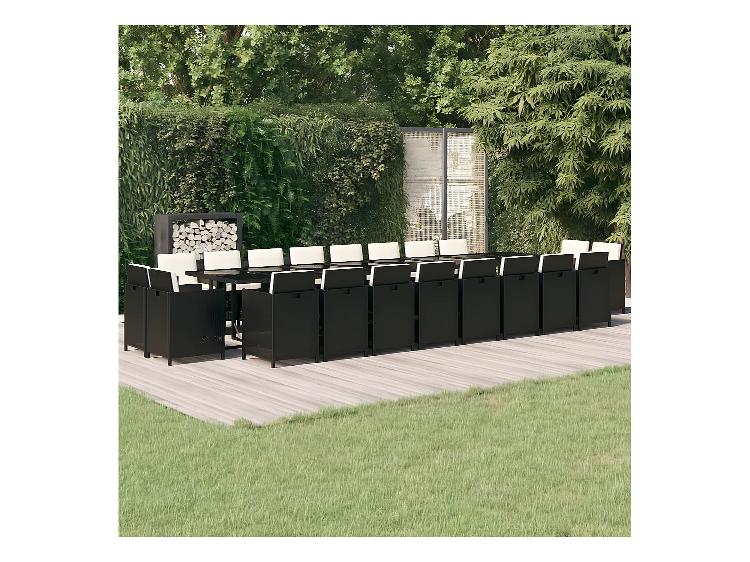 Set da Pranzo da Giardino 21 pz con Cuscini in Polyrattan Nero