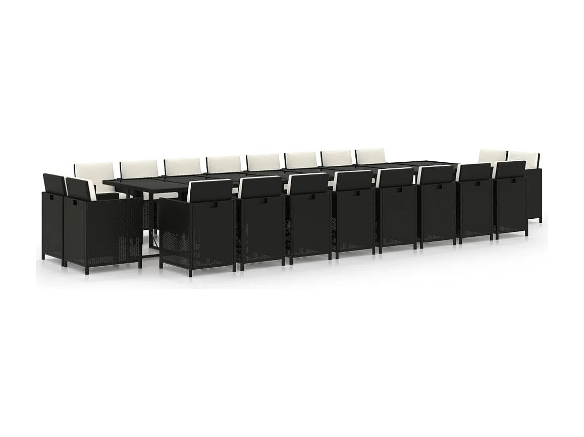 Set da Pranzo da Giardino 21 pz con Cuscini in Polyrattan Nero