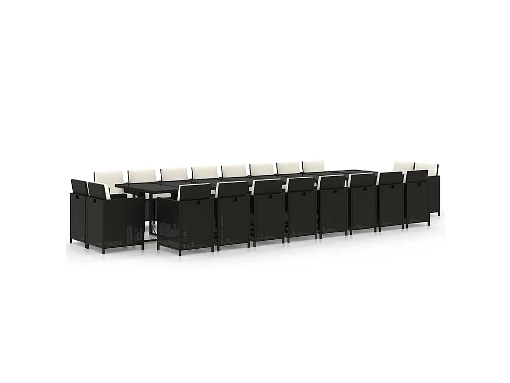 Set da Pranzo da Giardino 21 pz con Cuscini in Polyrattan Nero