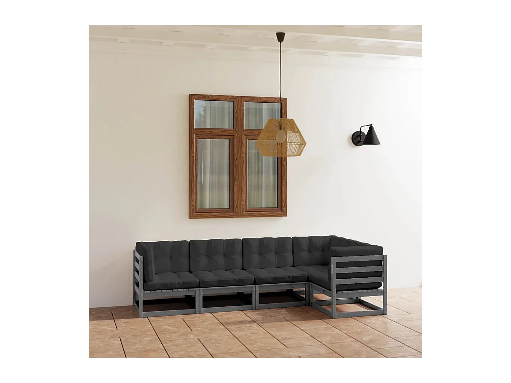 5-tlg. Garten-Lounge-Set mit Kissen Kiefer Massivholz