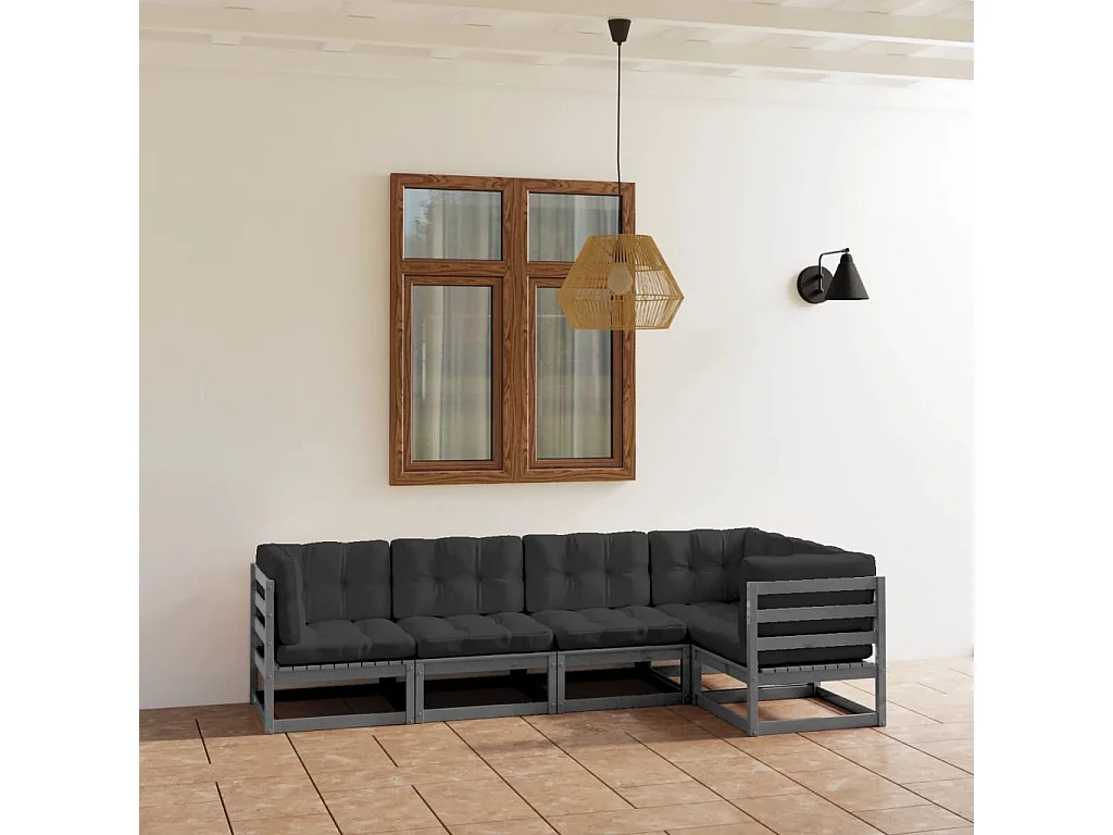 5 pcs conjunto lounge de jardim c/ almofadões pinho maciço
