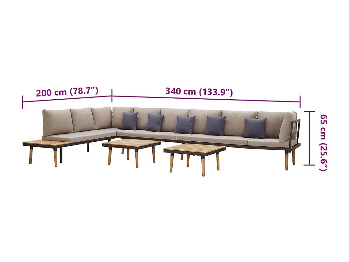 Set Divani da Giardino 7 Posti con Cuscini in Massello Acacia