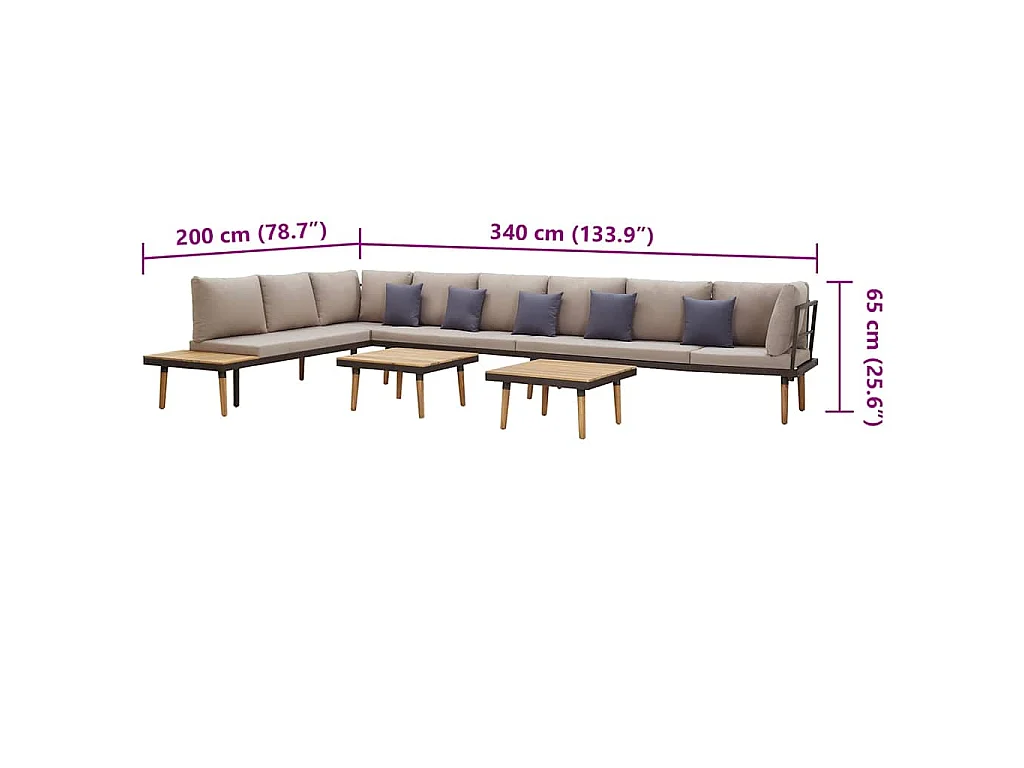 8-tlg. Garten-Lounge-Set mit Kissen Massivholz Akazie