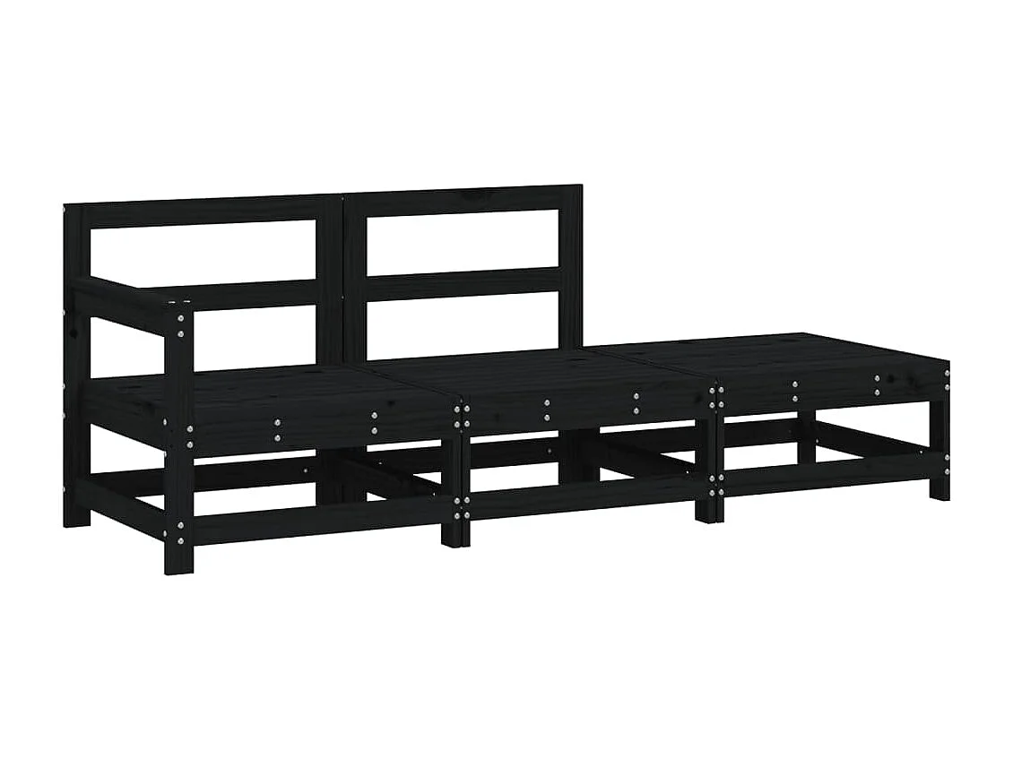 Salon de jardin 3 pcs noir bois massif de pin