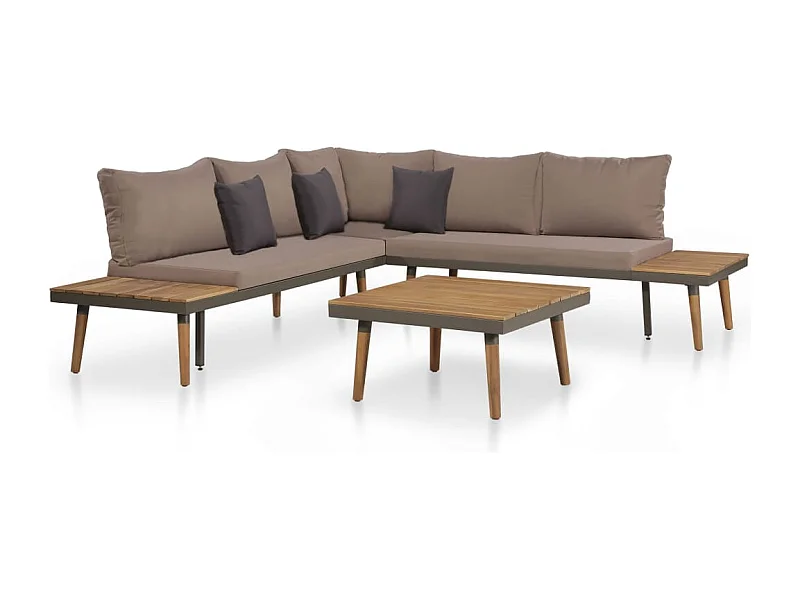 Set Divani da Giardino 4 pz con Cuscini Legno di Acacia Marrone