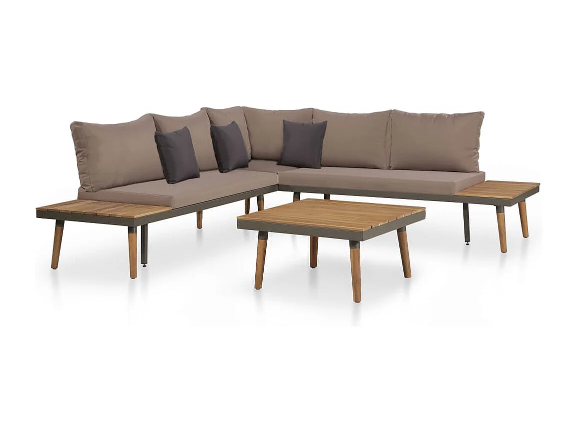 Set Divani da Giardino 4 pz con Cuscini Legno di Acacia Marrone
