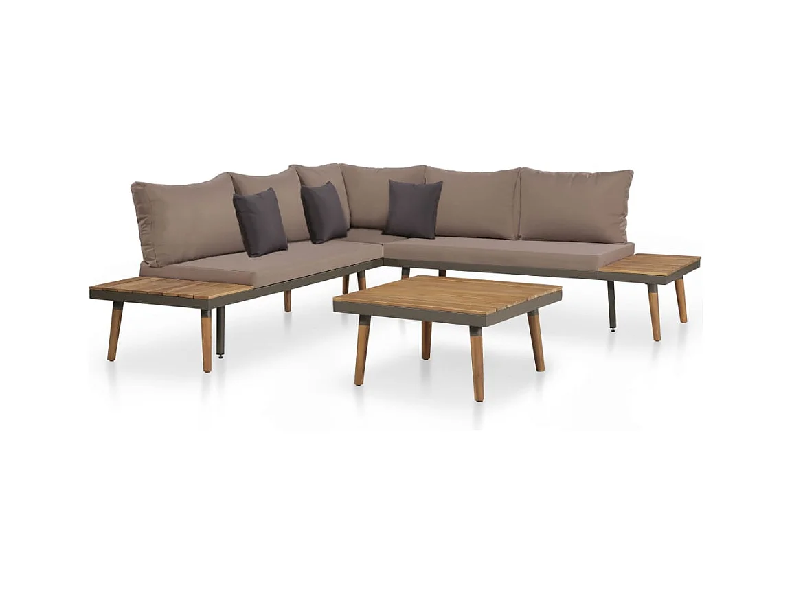 4-delige Loungeset met kussens massief acaciahout bruin