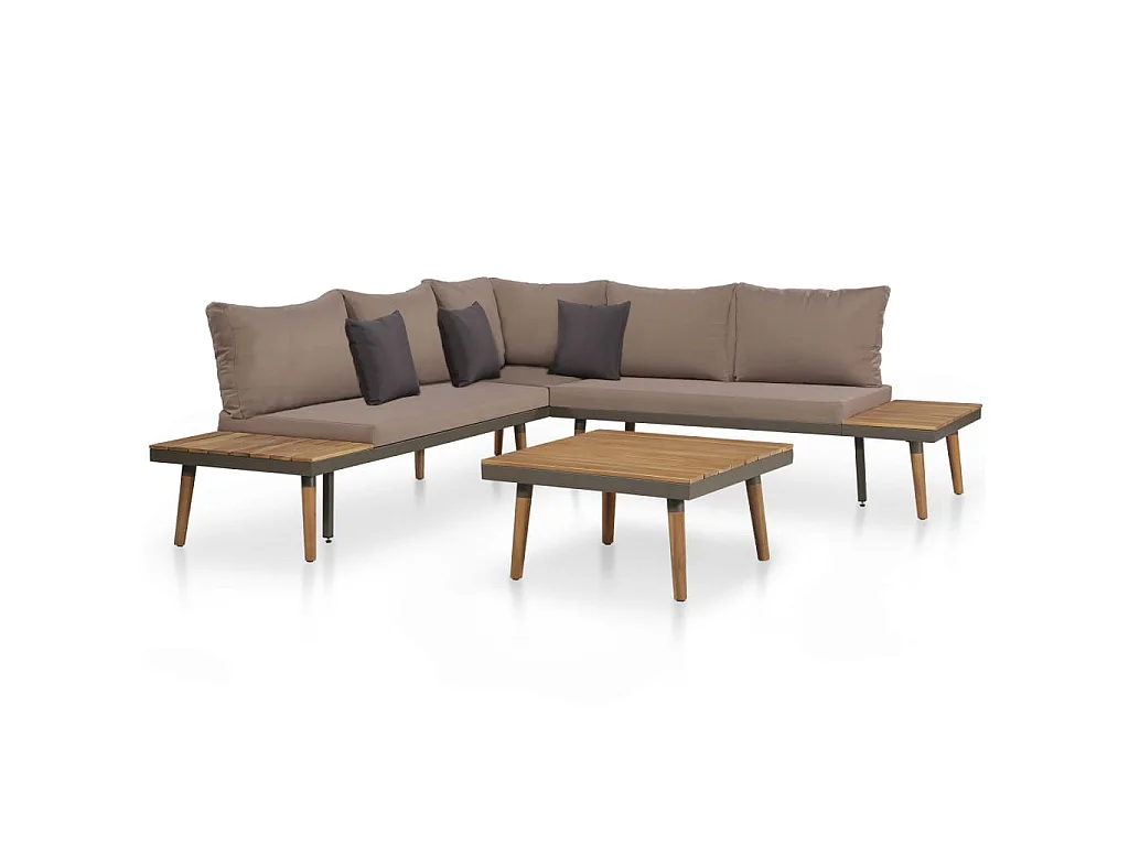 4 pcs conj. lounge jardim c/ almofadões acácia maciça castanho