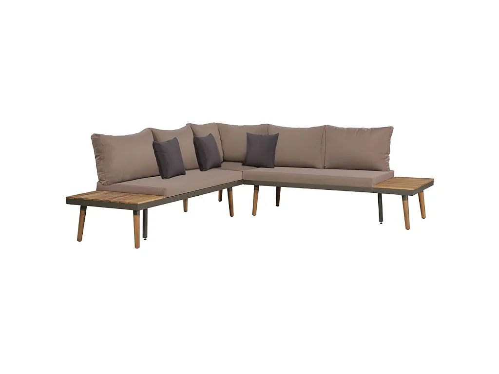 4 pcs conj. lounge jardim c/ almofadões acácia maciça castanho