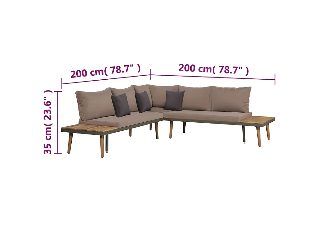 4 pcs conj. lounge jardim c/ almofadões acácia maciça castanho