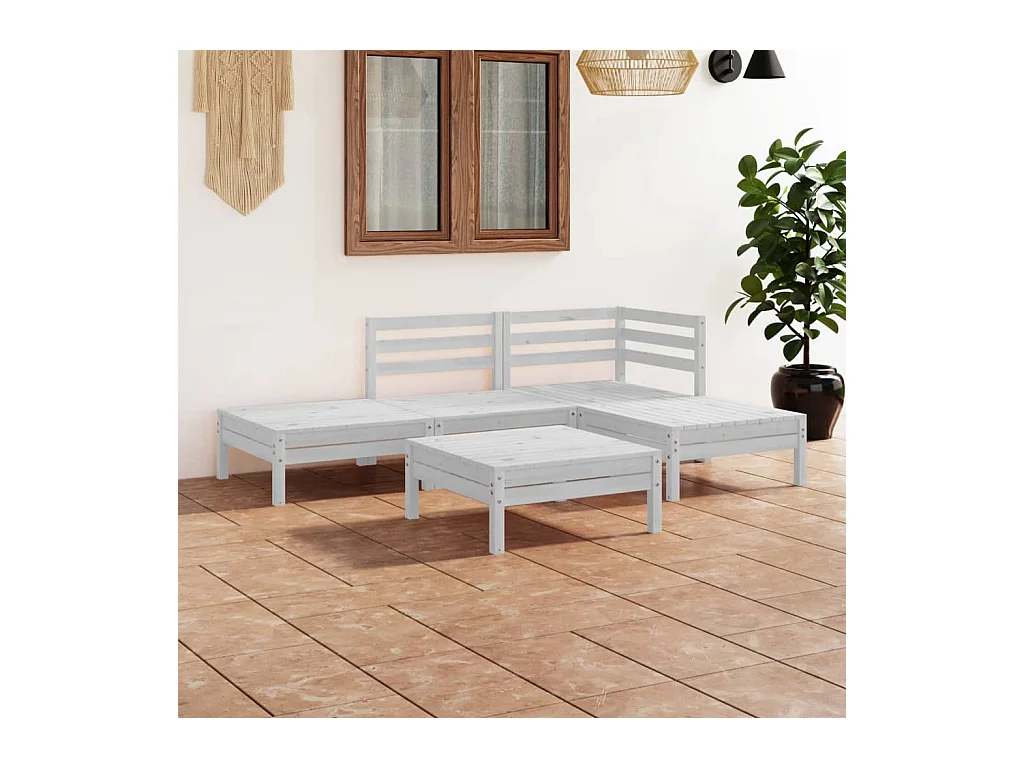 5-tlg. Garten-Lounge-Set Massivholz Kiefer Weiß