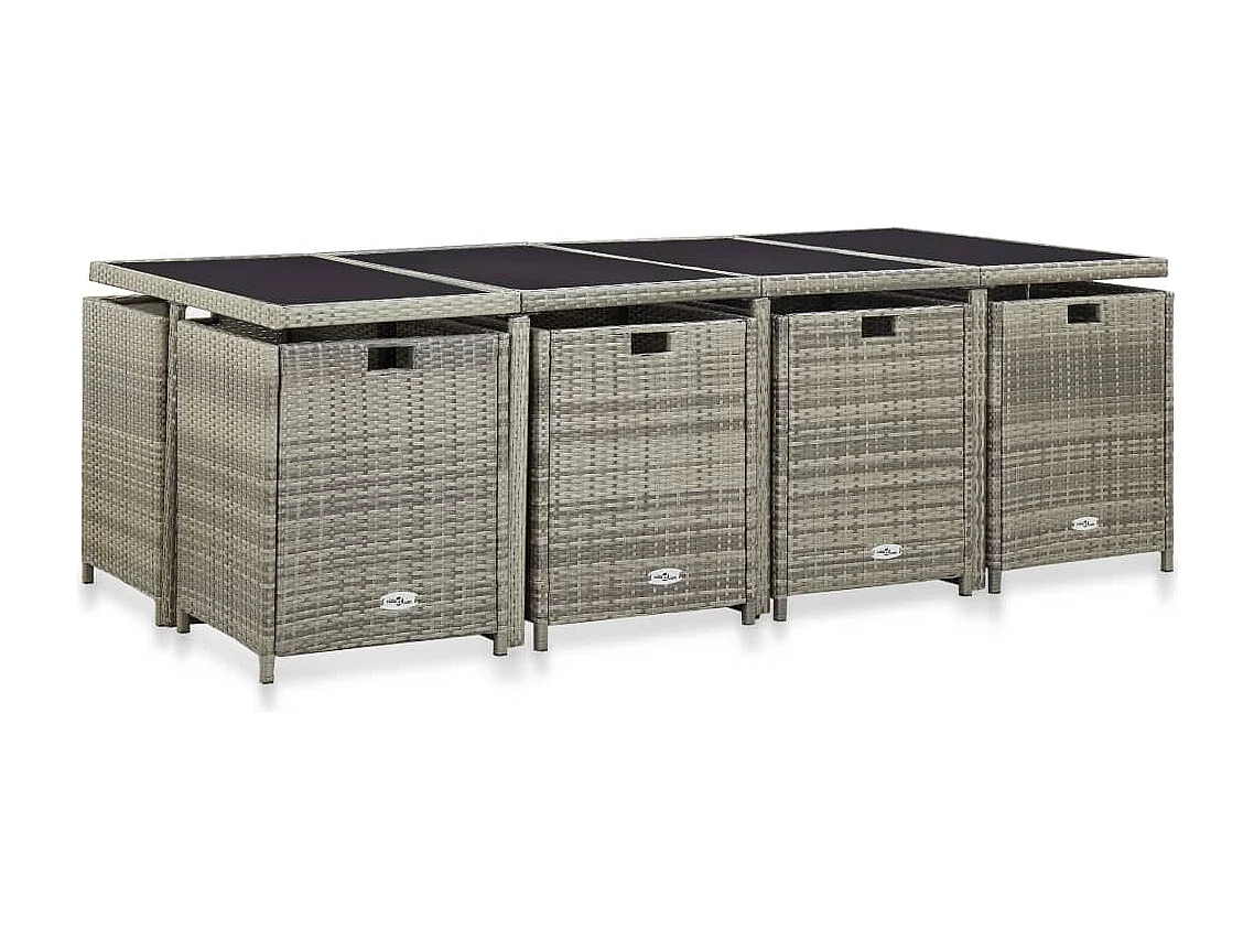 Set comedor de jardín 13 piezas y cojines ratán sintético gris