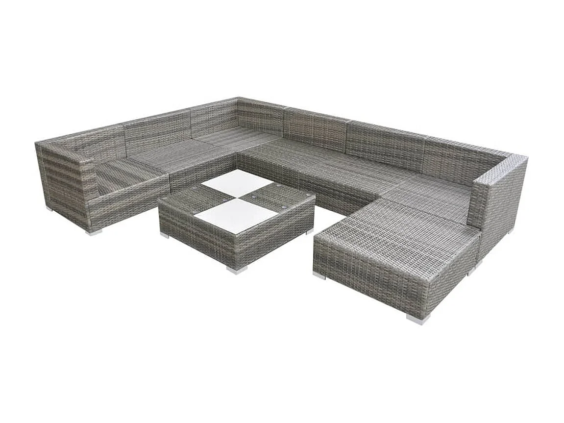 Salon de jardin 8 pcs avec coussins Résine tressée Gris
