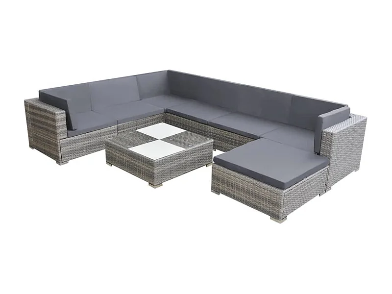 Salon de jardin 8 pcs avec coussins Résine tressée Gris
