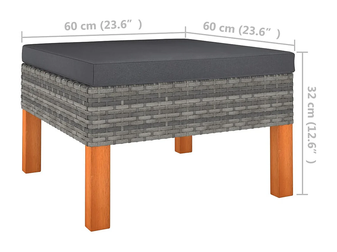 Set Divani da Giardino 8pz Polyrattan Legno di Eucalipto Grigio