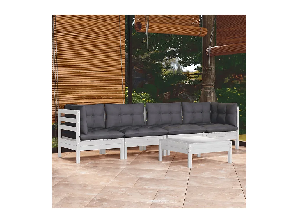 Set Salotto da Giardino 5pz con Cuscini Legno Massello di Pino