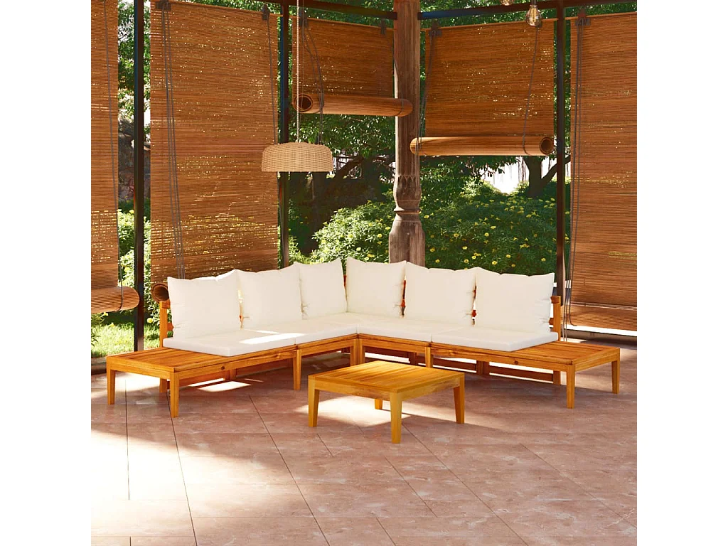Salon de jardin 4 pcs avec coussins blanc crème Bois d'acacia