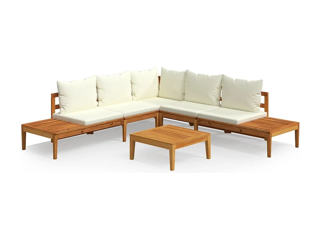 Salon de jardin 4 pcs avec coussins blanc crème Bois d'acacia