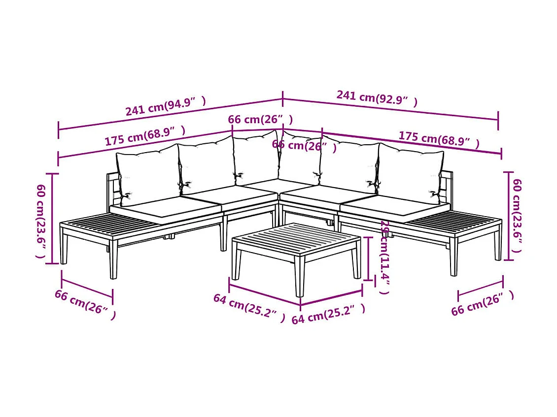 Salon de jardin 4 pcs avec coussins blanc crème Bois d'acacia