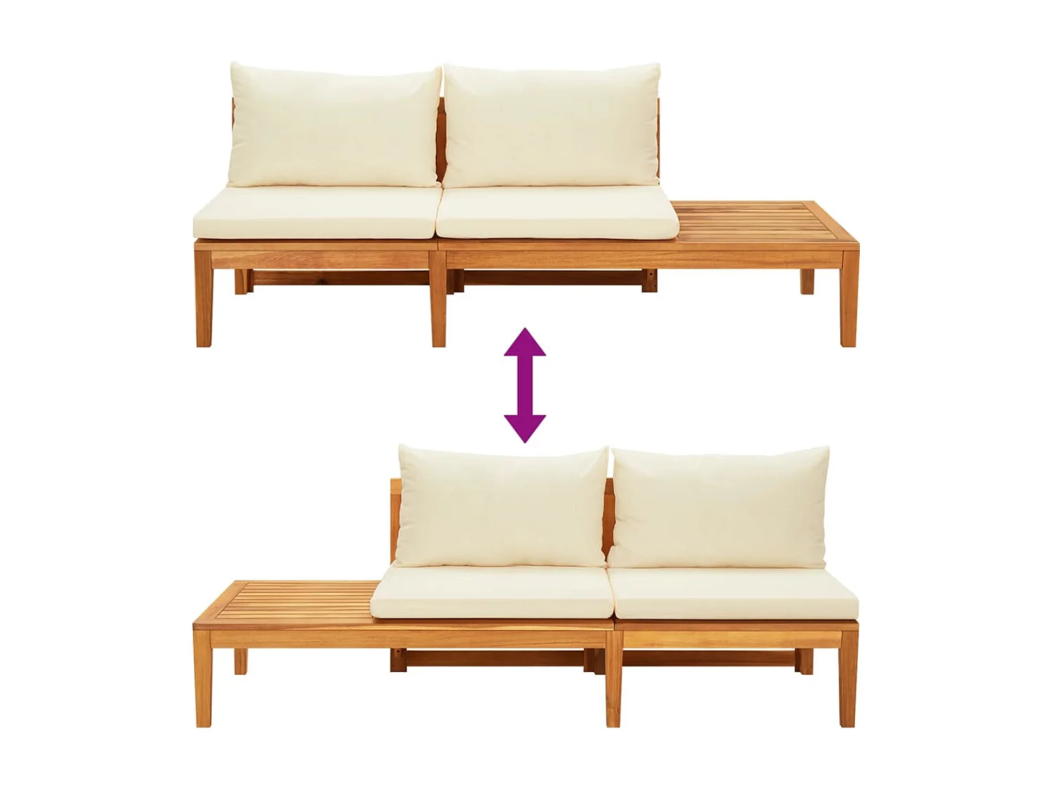 Salon de jardin 4 pcs avec coussins blanc crème Bois d'acacia