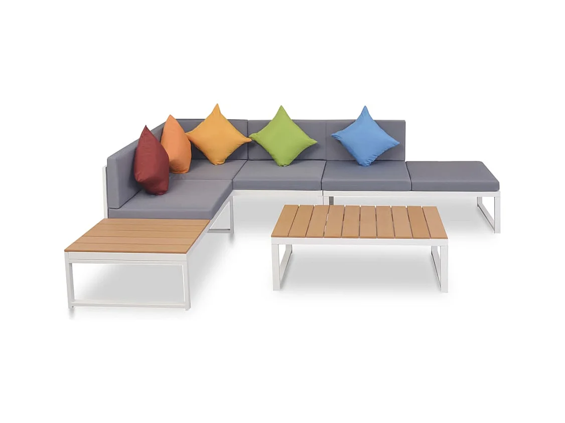 Salon de jardin 4 pcs avec coussins Aluminium et WPC