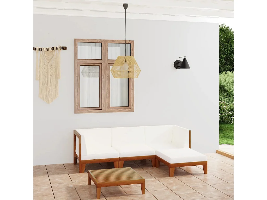 5 pcs conjunto lounge de jardim c/ almofadões acácia maciça