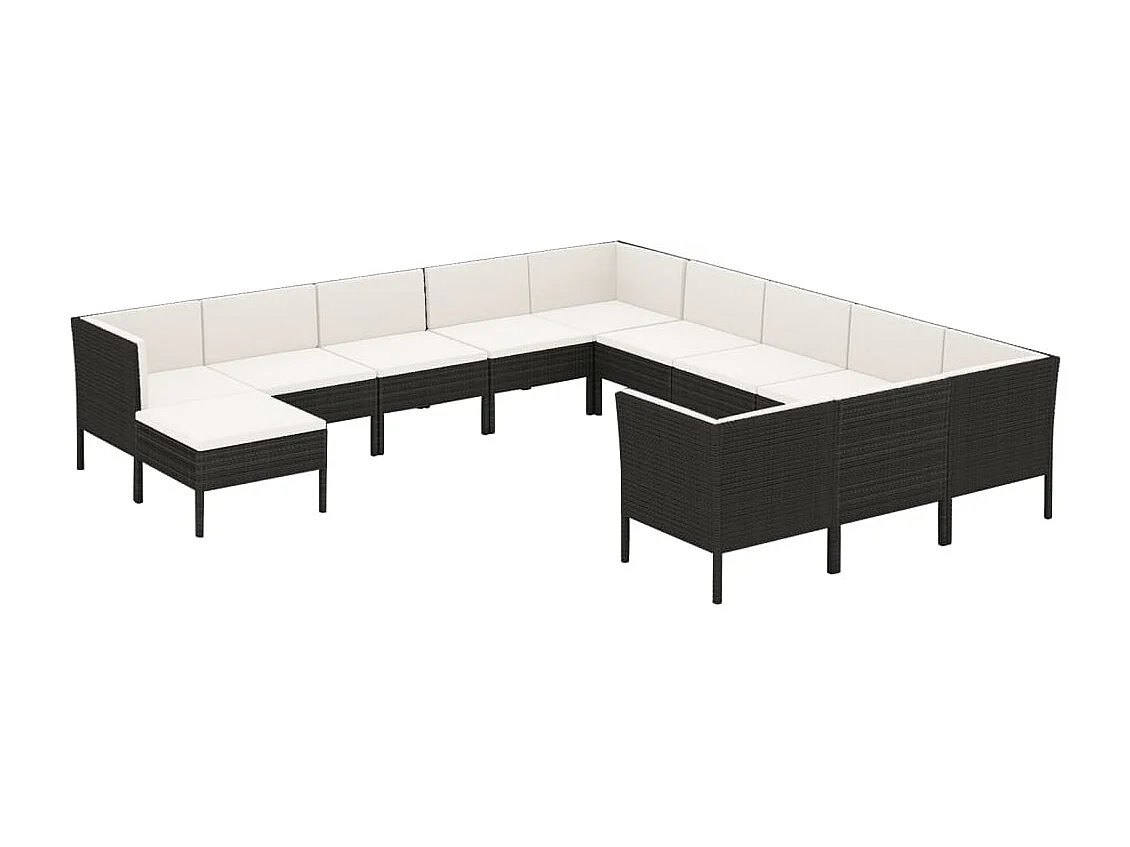Set Divani da Giardino 12 pz con Cuscini in Polyrattan Nero