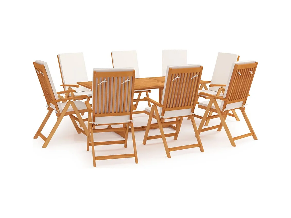 Ensemble à manger de jardin 9 pcs coussins Bois de teck massif