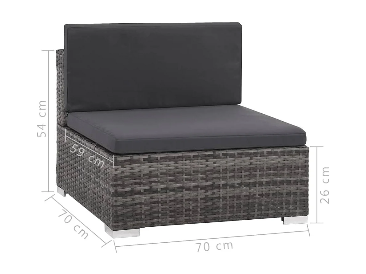 8 pcs conjunto lounge de jardim c/ almofadões vime PE cinzento