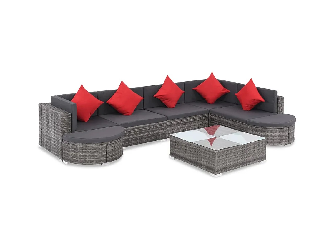 Salon de jardin 8 pcs avec coussins Résine tressée Gris