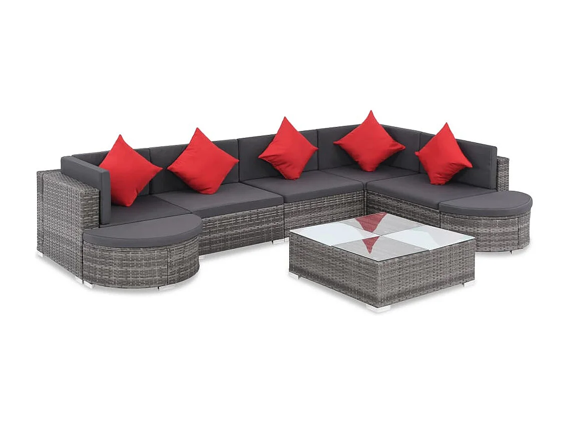 Salon de jardin 8 pcs avec coussins Résine tressée Gris