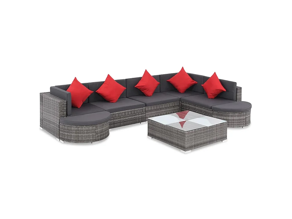 Set Divani da Giardino 8 pz con Cuscini in Polyrattan Grigio