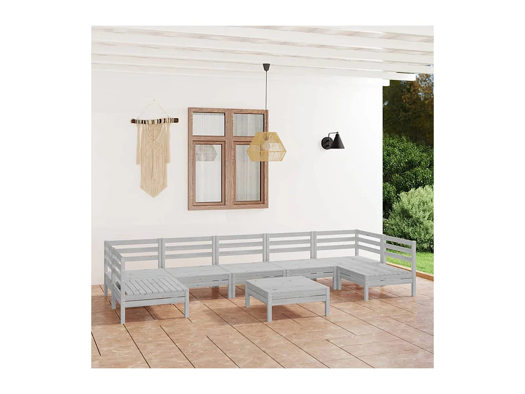 Salon de jardin 8 pcs Blanc Bois de pin massif