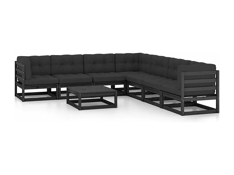 Set Divani da Giardino 8 pz con Cuscini Massello di Pino Nero