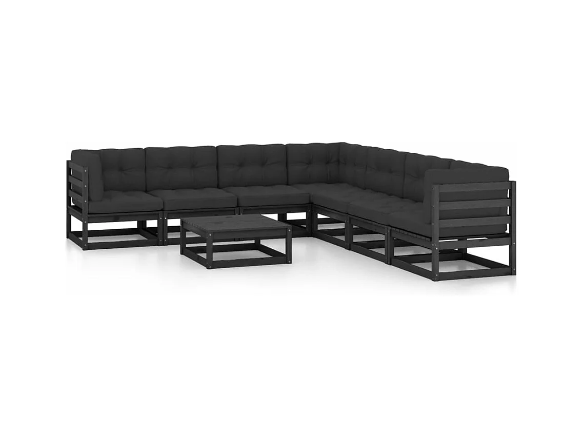 Set Divani da Giardino 8 pz con Cuscini Massello di Pino Nero