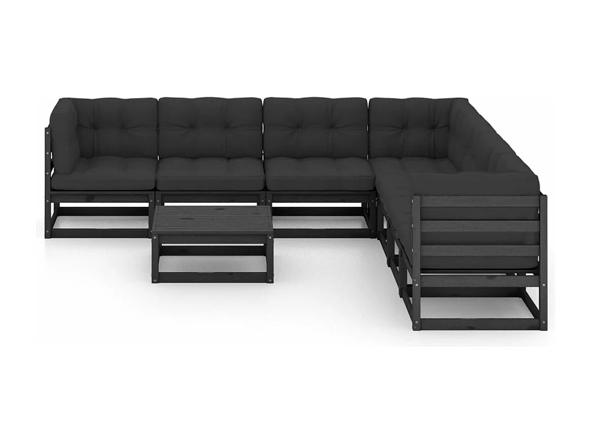 8 pcs conjunto lounge jardim c/ almofadões pinho maciço preto
