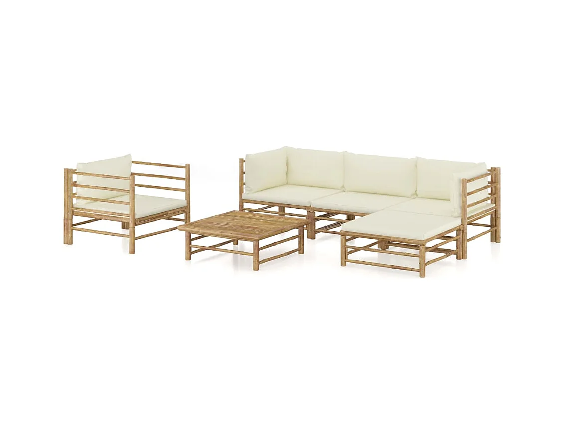 6-delige Loungeset met crèmewitte kussens bamboe