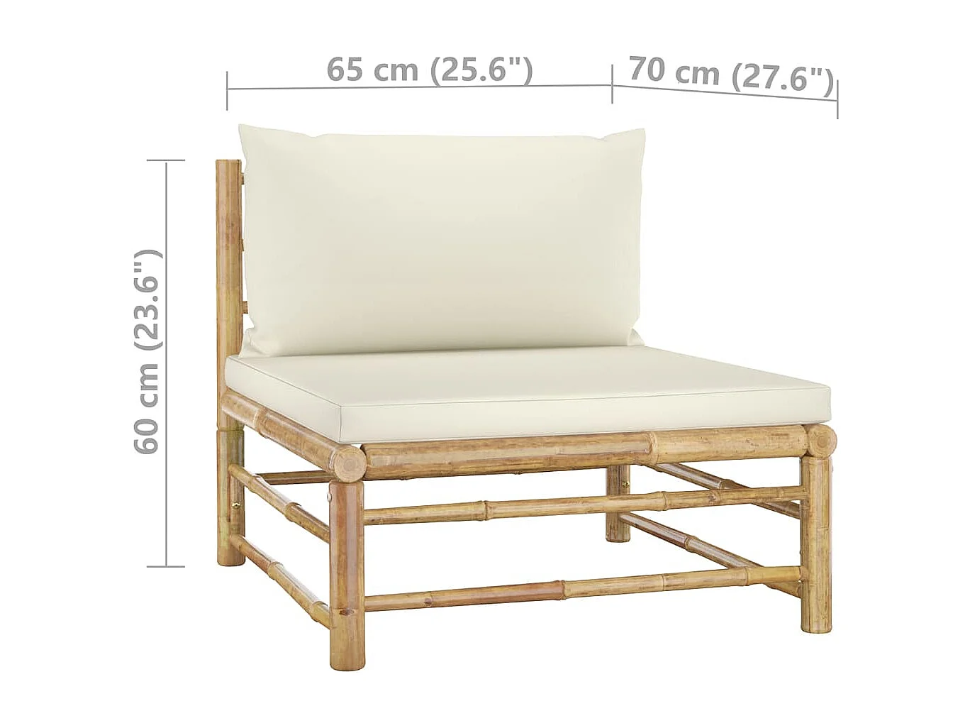 Salon de jardin 6 pcs avec coussins blanc crème bambou