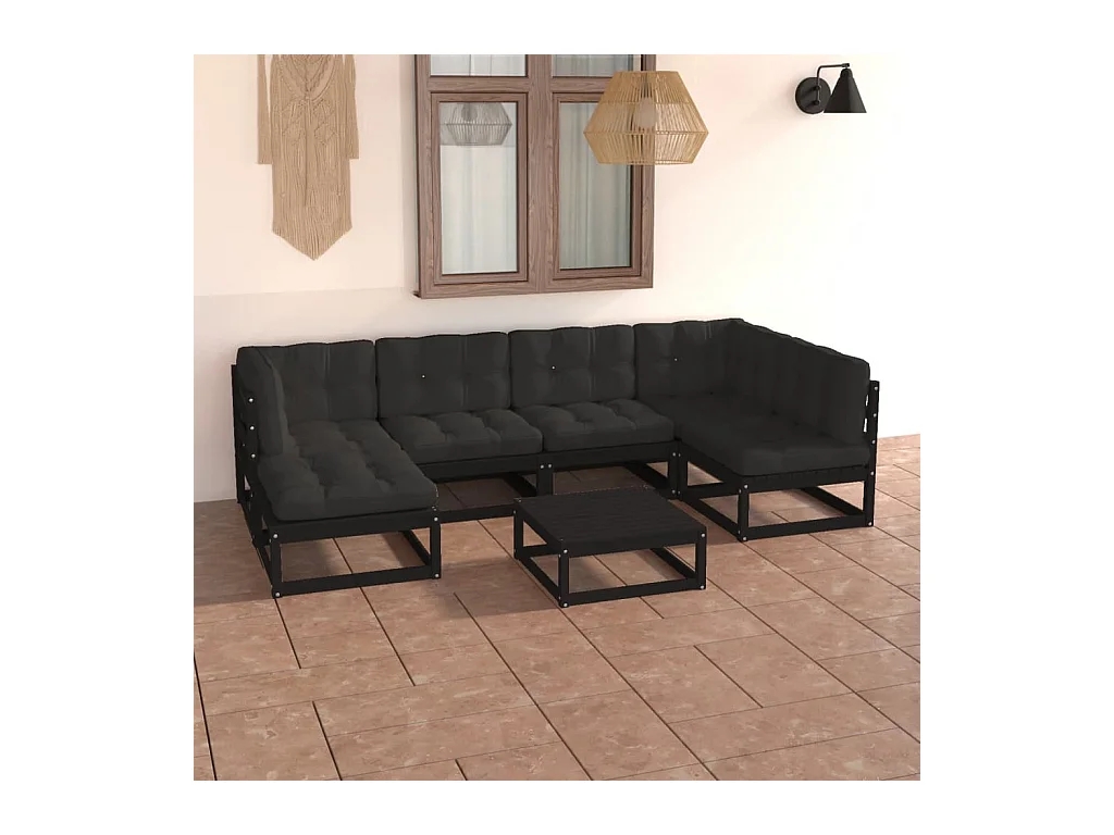 Salon de jardin 7 pcs avec coussins Bois de pin massif