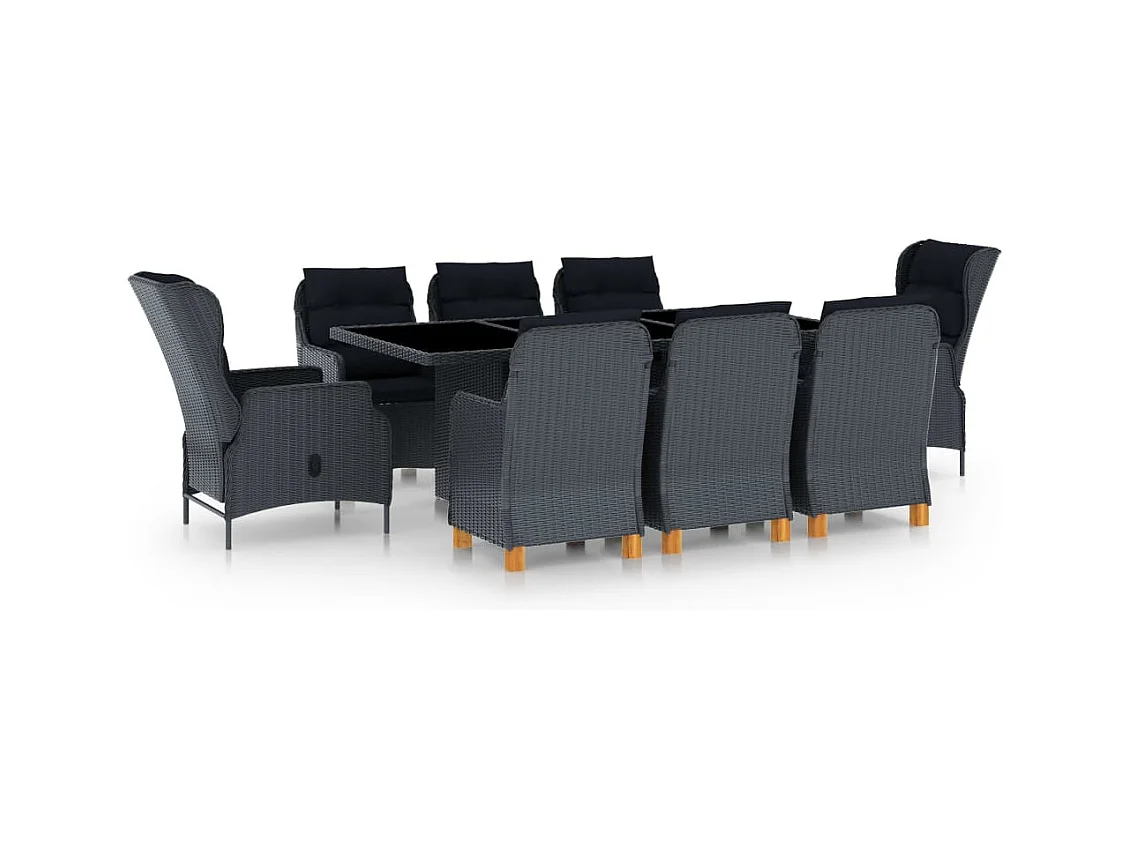 Ensemble à manger 9 pcs avec coussins résine tressée gris foncé