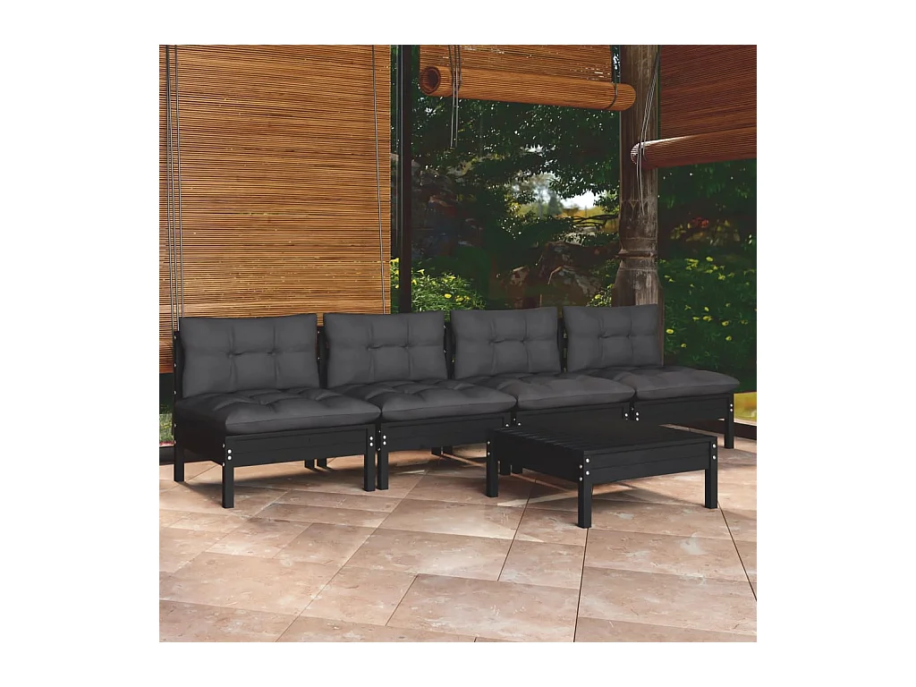 Salon de jardin 5 pcs avec coussins anthracite bois de pin