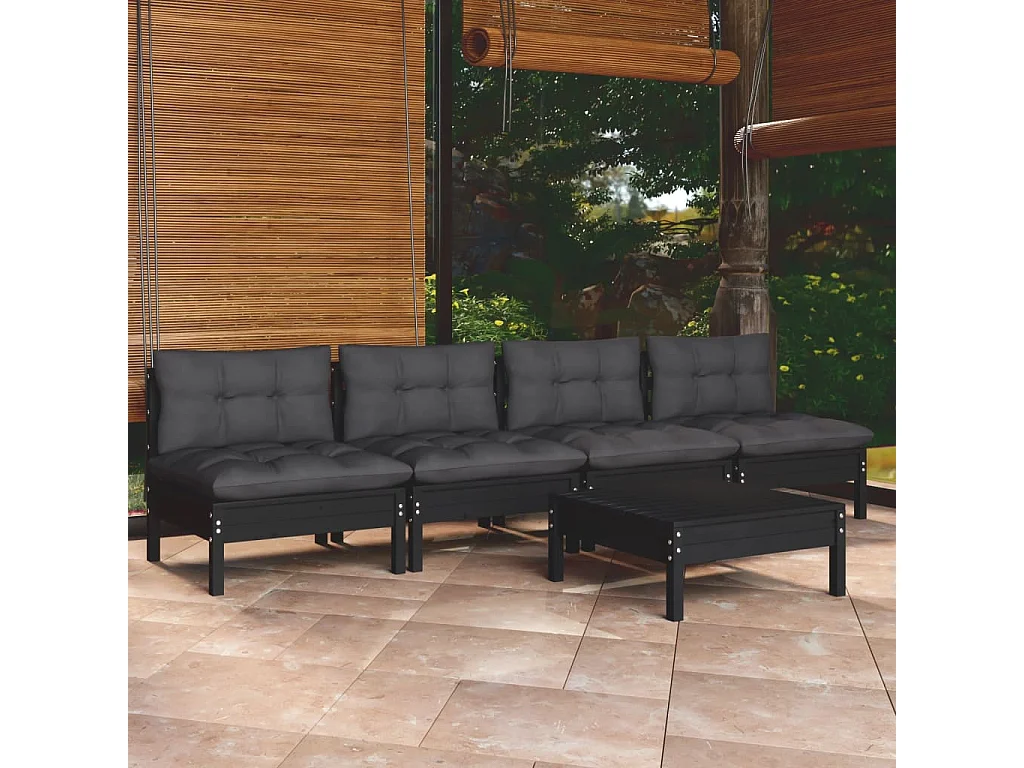 Salon de jardin 5 pcs avec coussins anthracite bois de pin