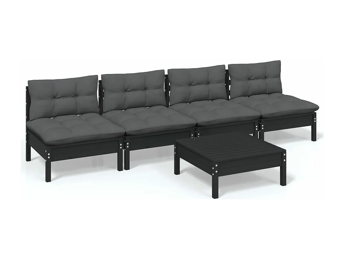Salon de jardin 5 pcs avec coussins anthracite bois de pin