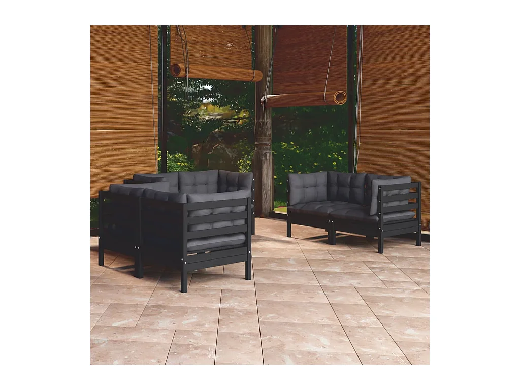 Salon de jardin 6 pcs avec coussins bois de pin massif