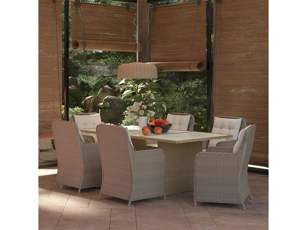 Juego de comedor para jardín 7 piezas ratán sintético marrón